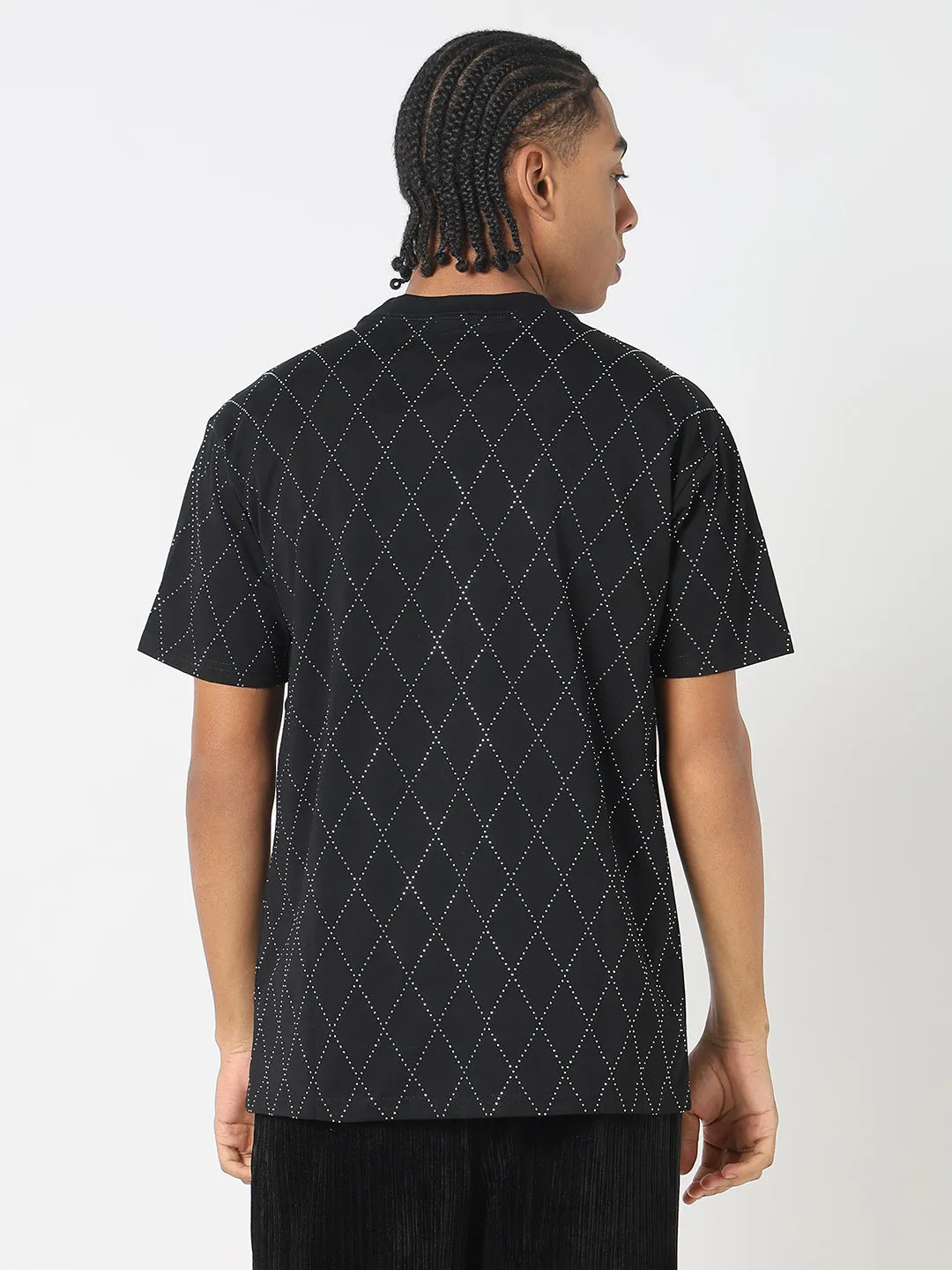 Myth Soul Fashion Layers Men's Black Geometric Stone Embellished T-Shirt