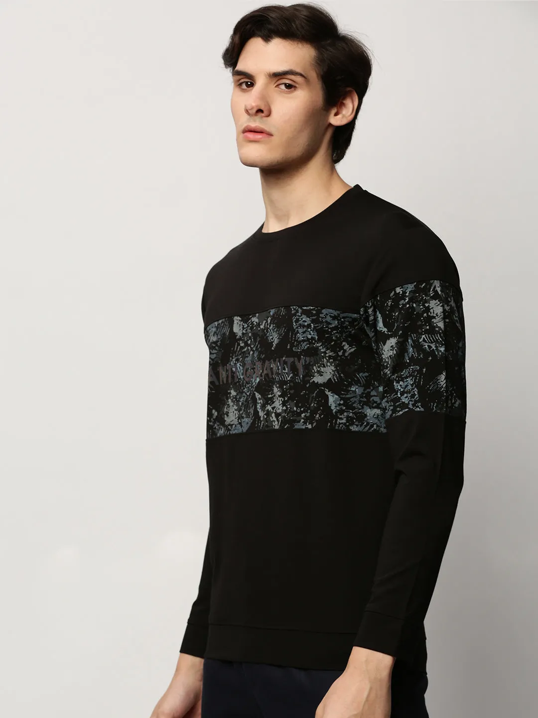Urban Cool Men's Black Graphic Printed Cotton Sweatshirt
