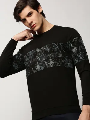 Essentials Wear Men's Black Graphic Printed Cotton Sweatshirt