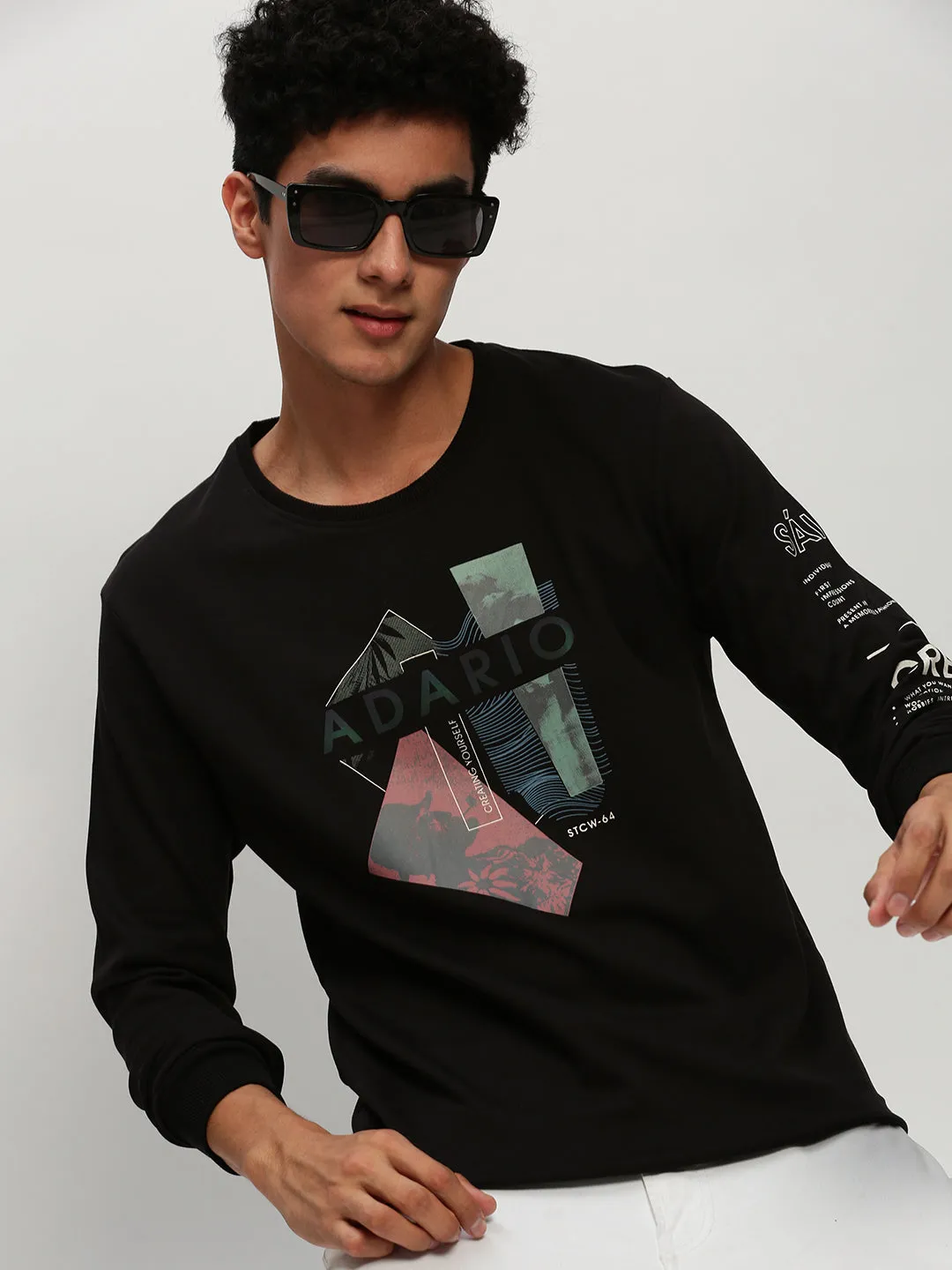 Men's Black Graphic Printed Long Sleeves Cotton Terry Pullover Sweatshirt product gift wrapping Comfortable Outfit