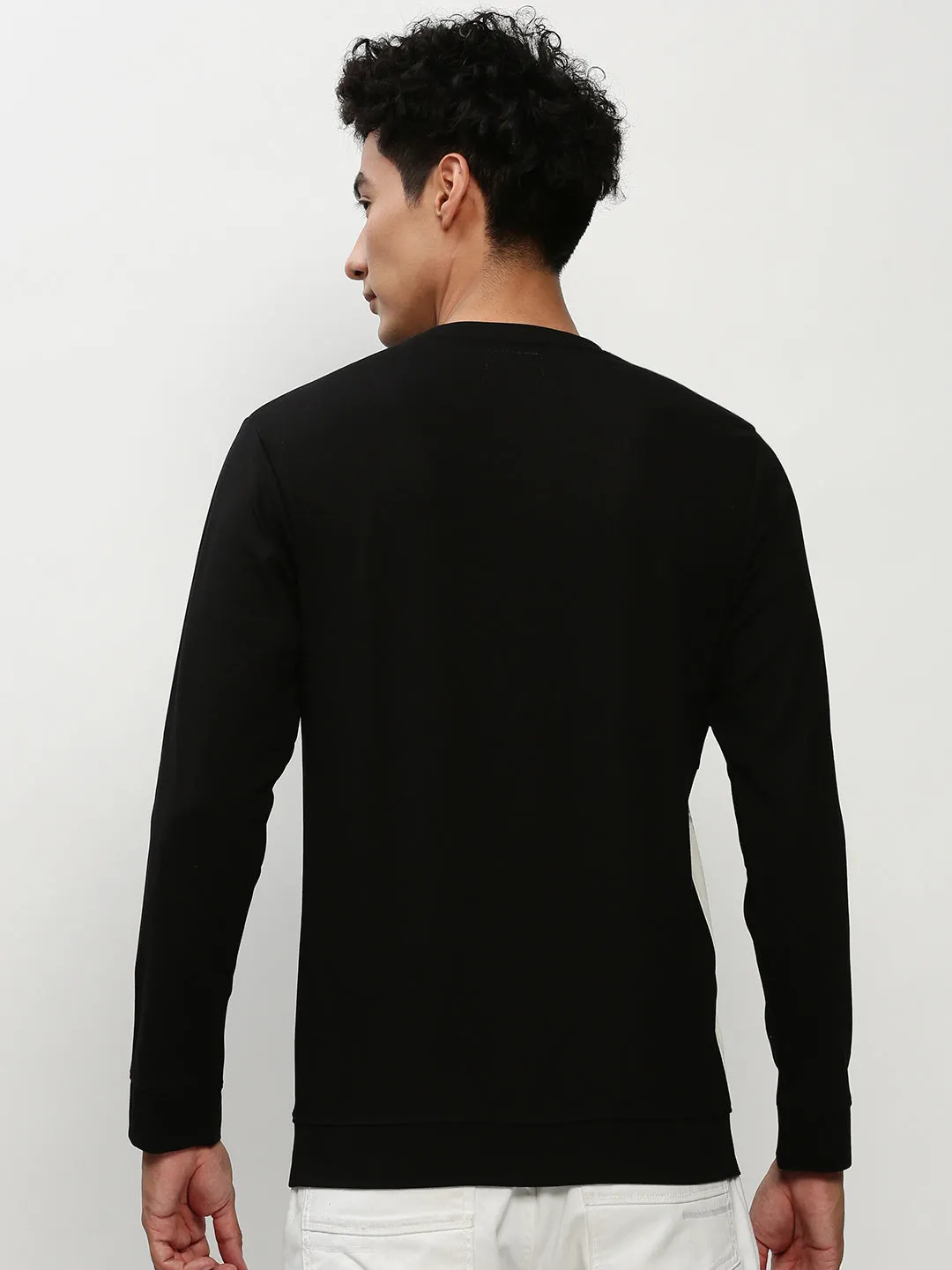 Men's Black Graphic Printed Long Sleeves Cotton Terry Pullover Sweatshirt Classic Layer Casual Layer