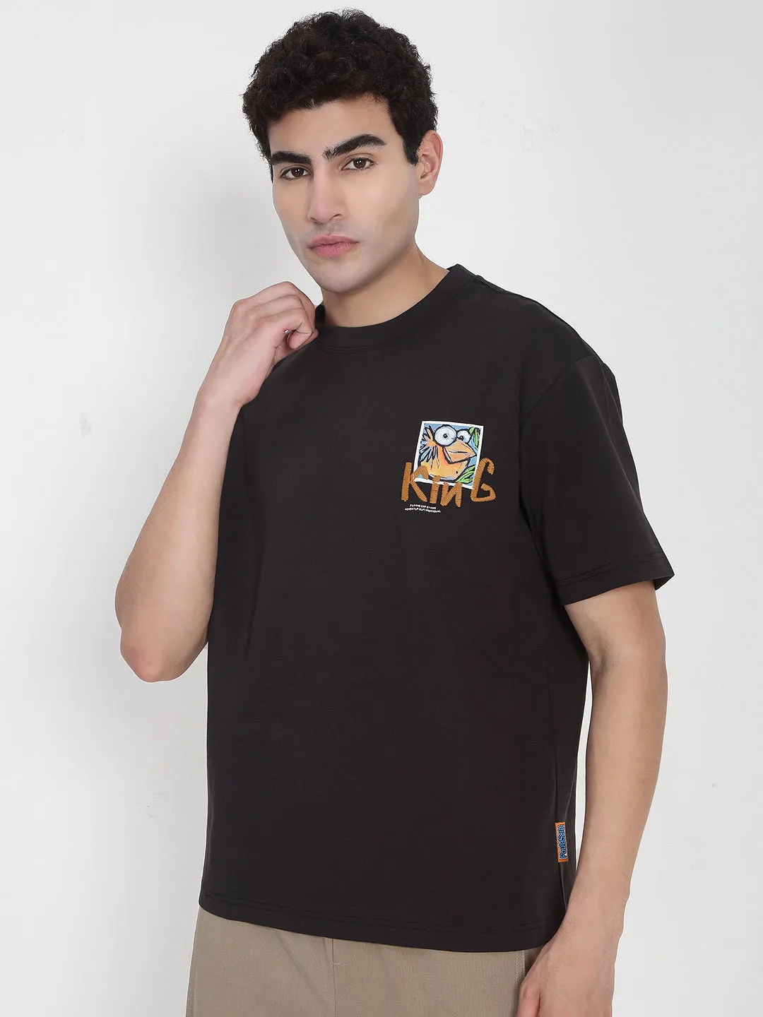 Men's Black Graphic Printed Relaxed Fit T-Shirt Cool Nylon Smart Fit