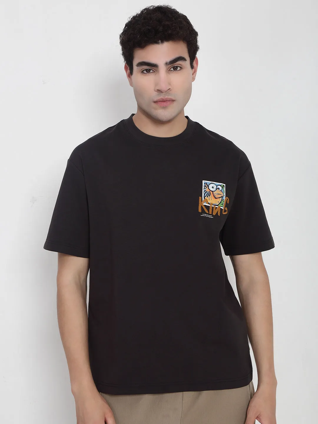 FadeResistantColors Breathable mesh Men's Black Graphic Printed Relaxed Fit T-Shirt