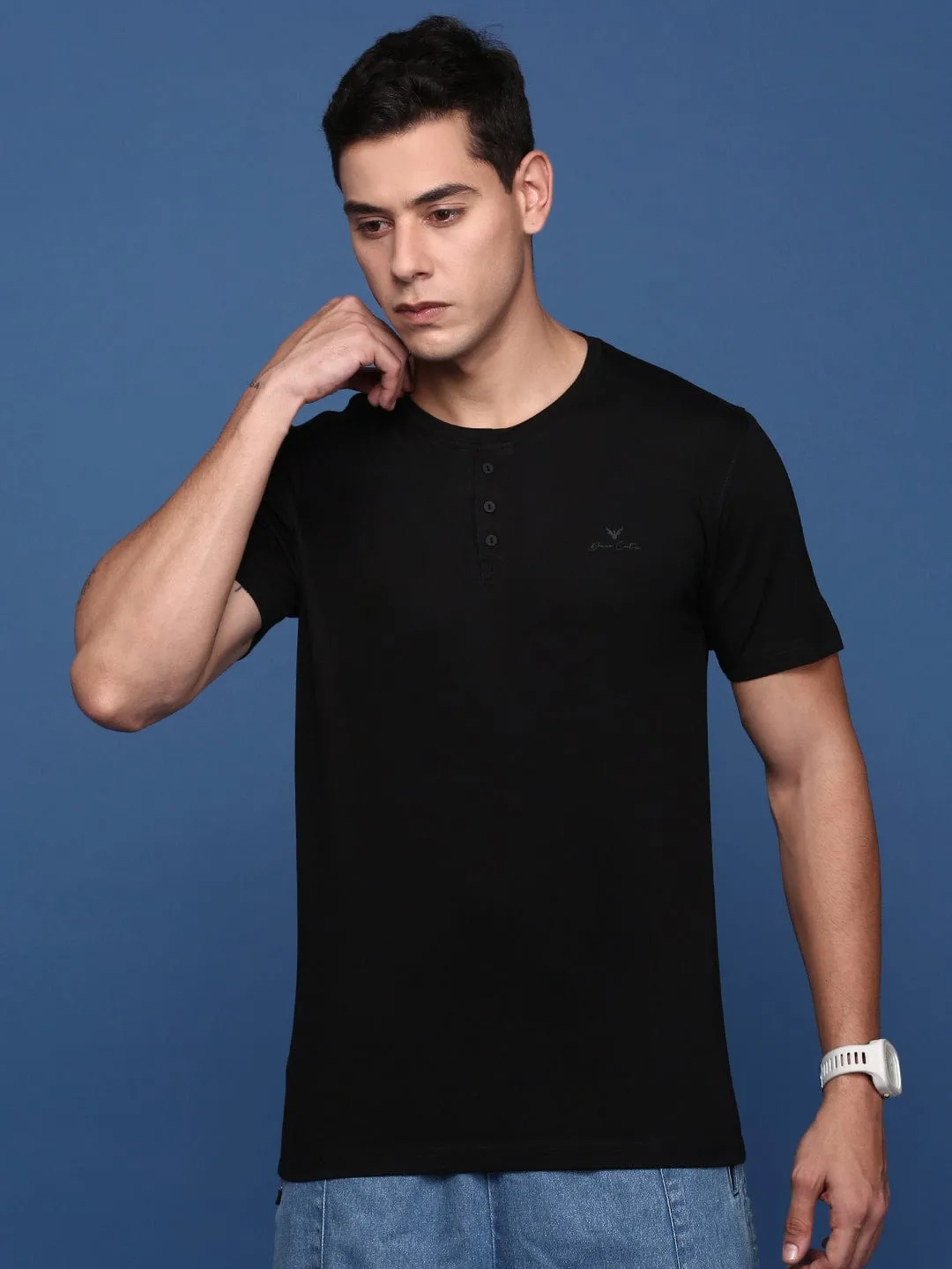 Men's Black Henley Neck Cotton Slim Fit T-Shirt product birthday joy Cozy Comfort