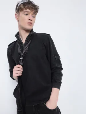 Weekend Bold Cozy Warmth Men's Black High Neck Zippered Sweatshirt