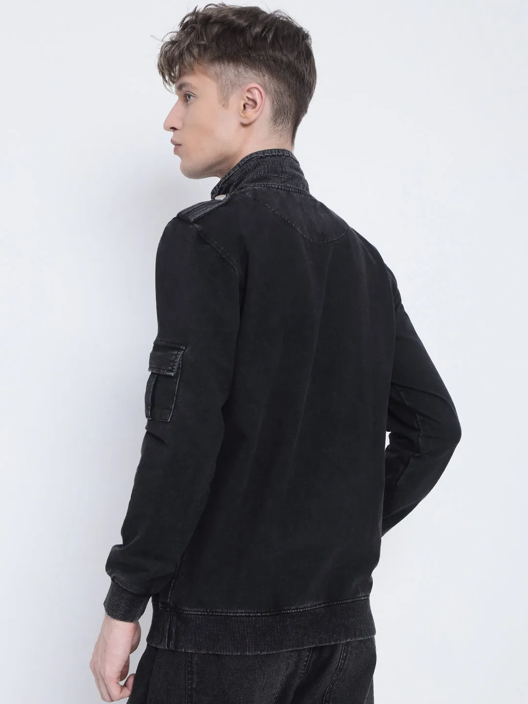 Men's Black High Neck Zippered Sweatshirt Sustainable