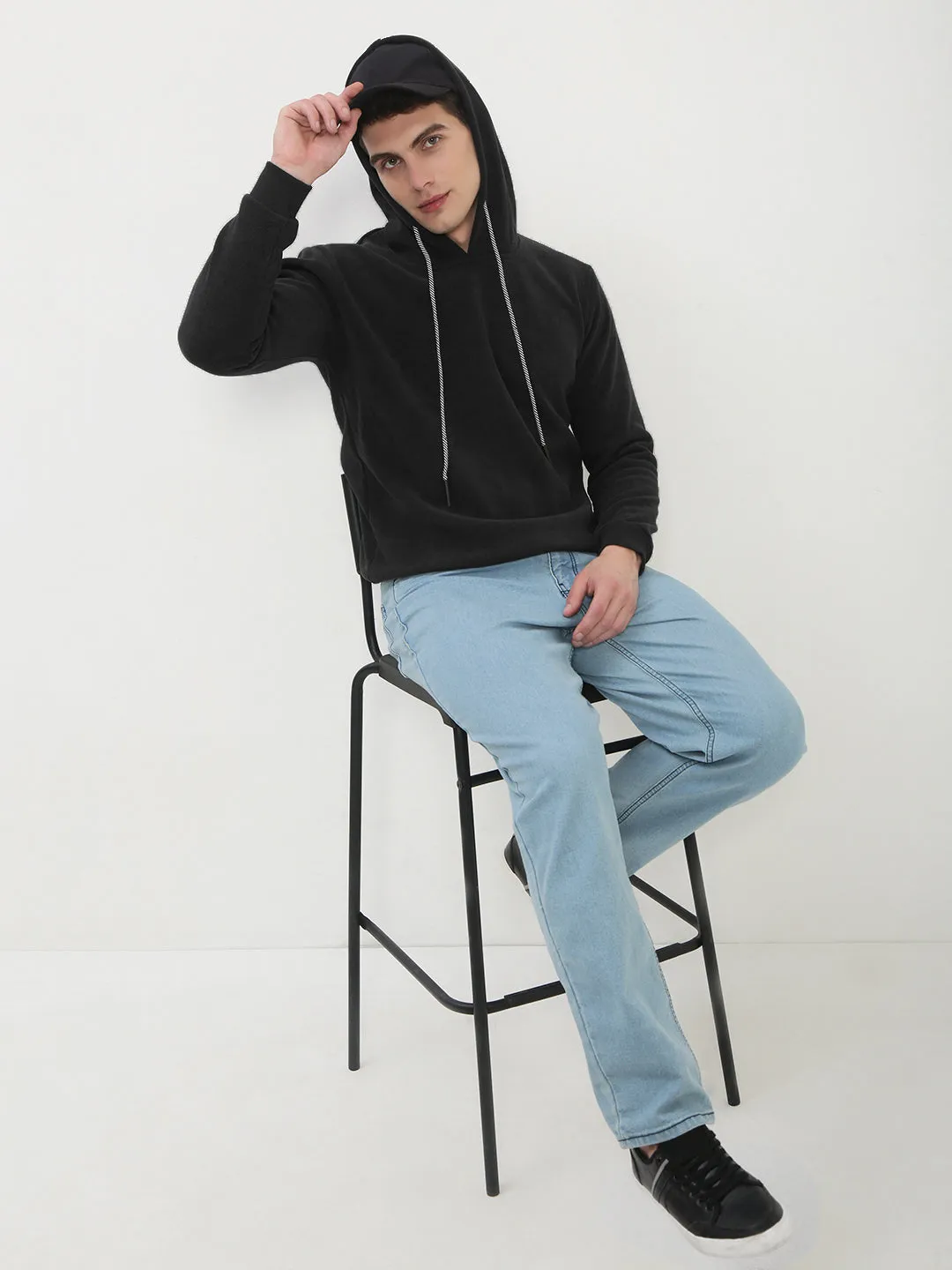 product polka dot playfulness V-Neck Men's Black Hoodie