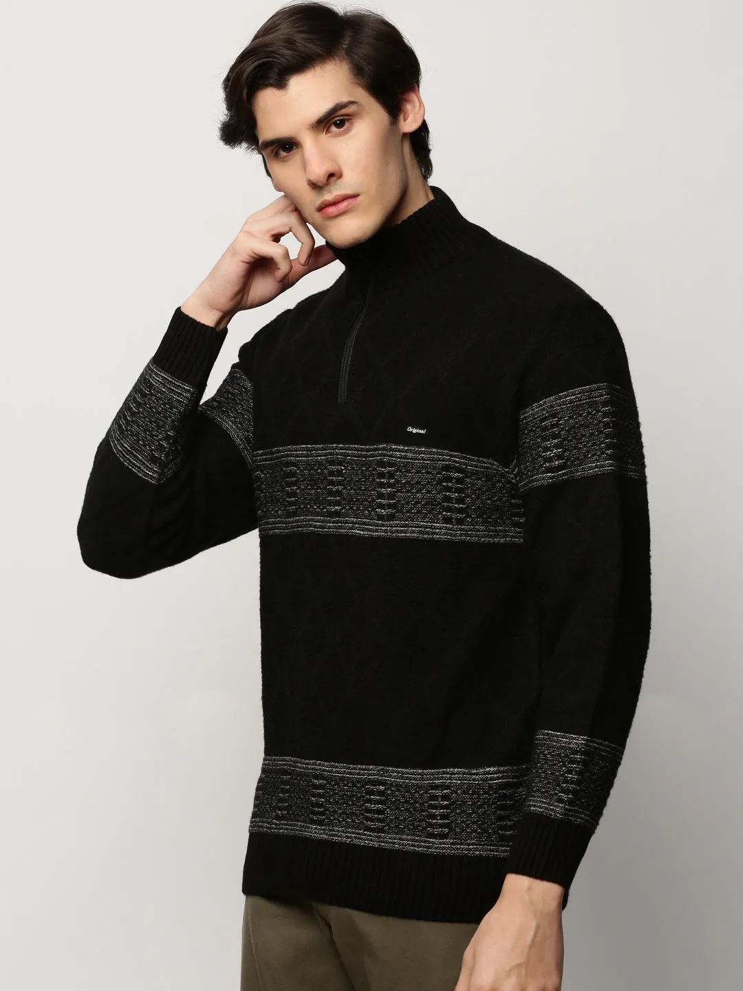 Men's Black Knitted Casual Sweaters Seasonal Casual Look