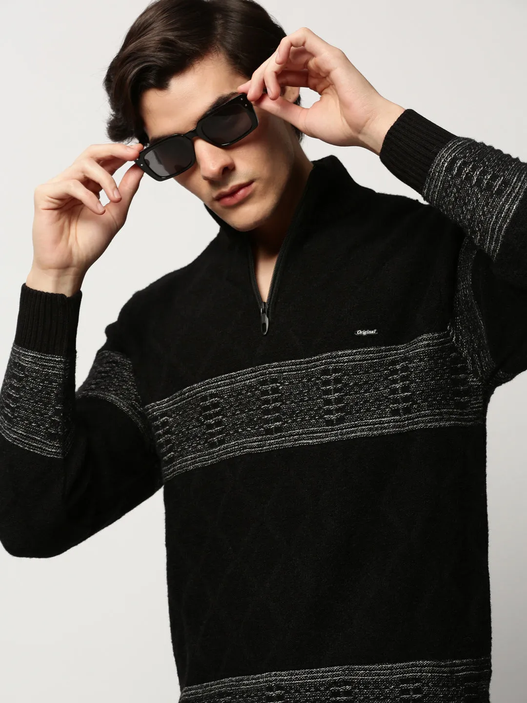 Neutral Style Men's Black Knitted Casual Sweaters