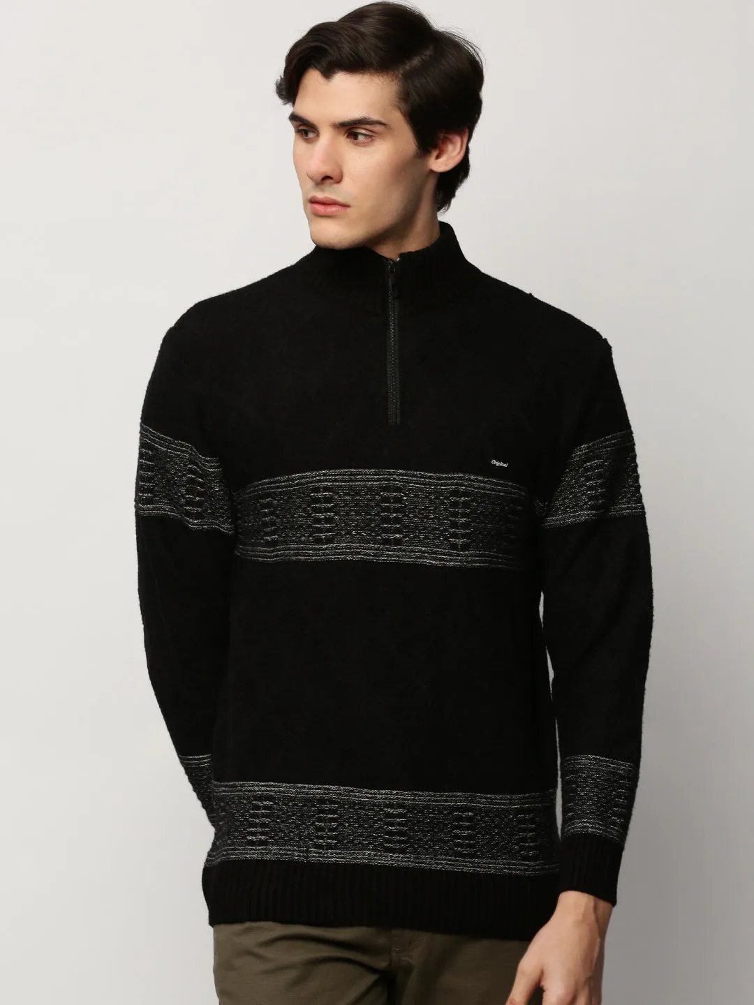 Men's Black Knitted Casual Sweaters Shrinkage Control Treatment