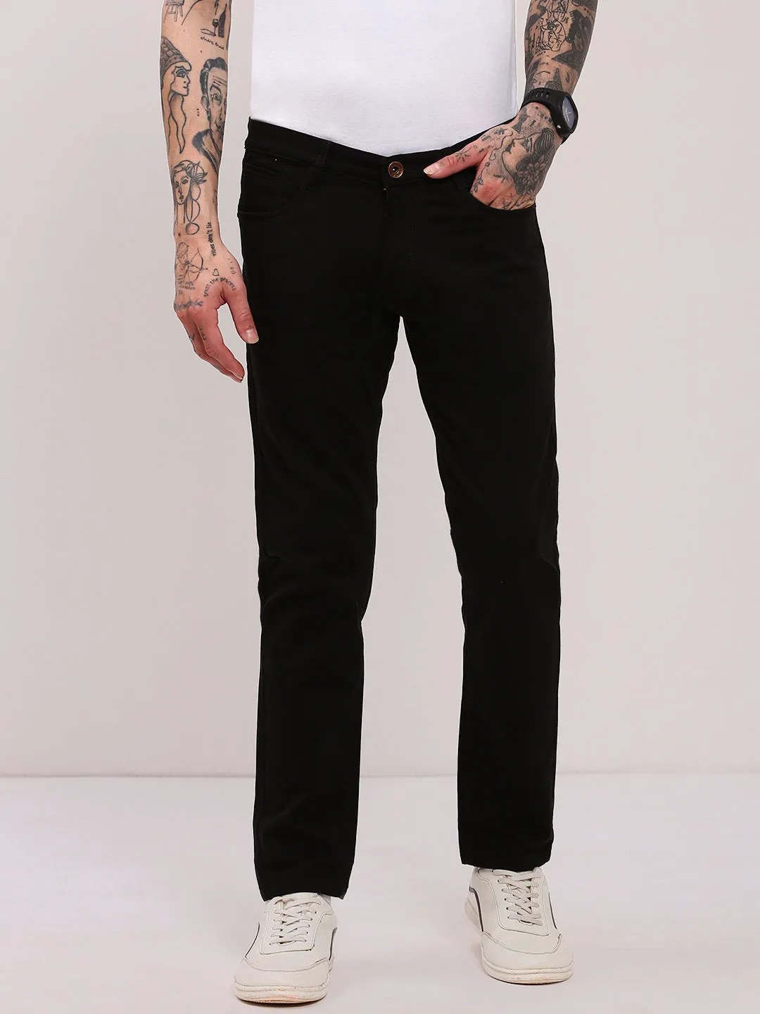 Abrasion Resistance Artist Vibe Everyday Rainy Day Men's Black Low-Rise Slim Fit Jeans