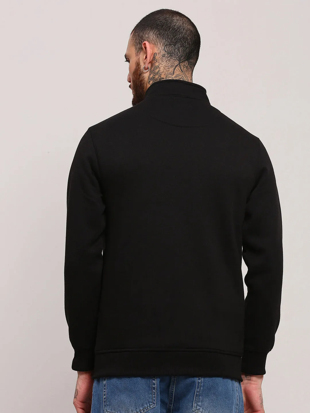 Men's Black Mock Collar Solid Sweatshirt Fashion Layers Fleece