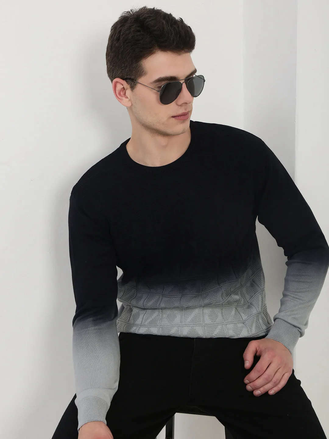 Men's Black Ombre Sweater Breathable Lining Minimal Comfort