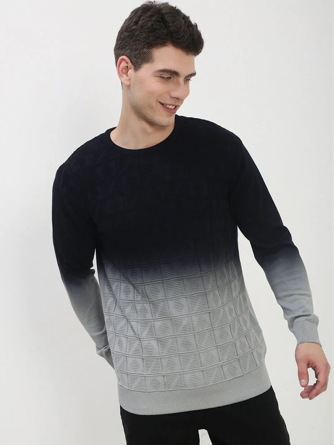 Men's Black Ombre Sweater Quiet Style Stretch Recovery Yarn