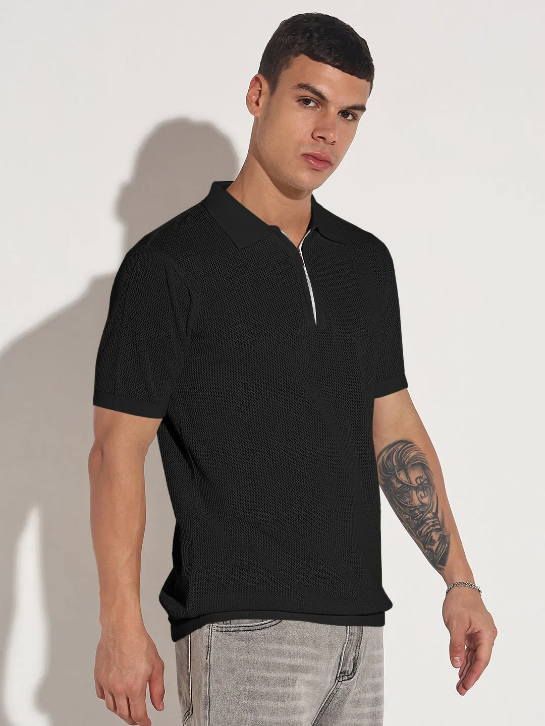 Men's Black Polo Collar T-Shirt StretchFit Easy Tunic