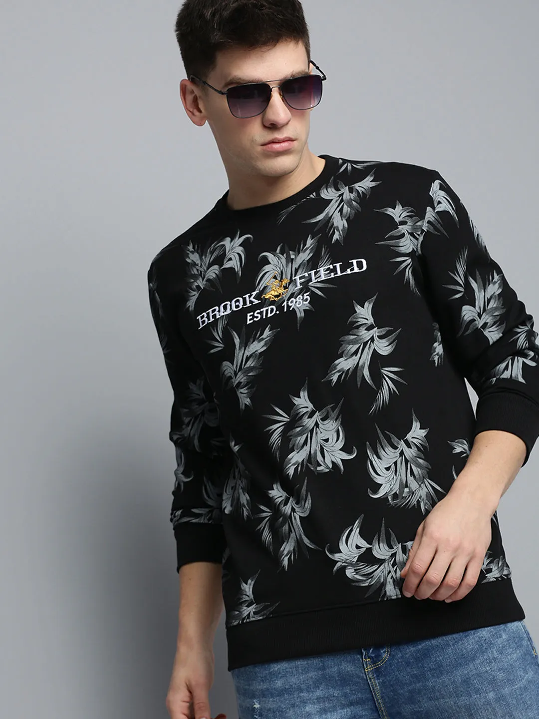 High-quality Fresh Bold Men's Black Printed Casual Sweatshirt