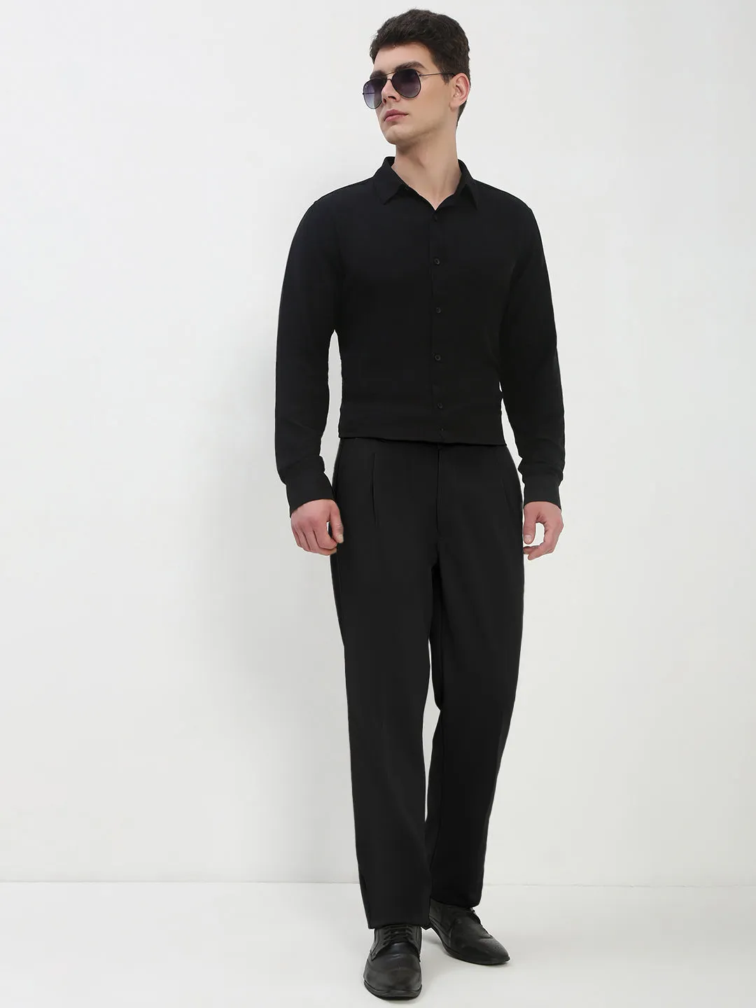 Men's Black Regular Fit Formal Trouser Casual Movement Full Motion