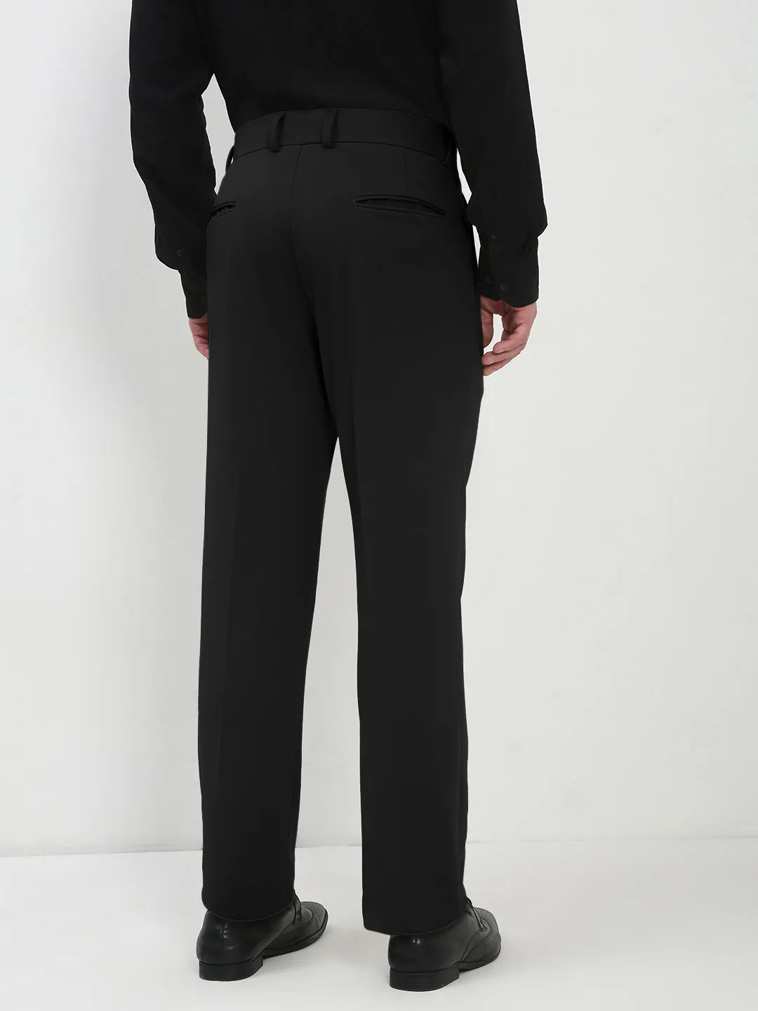 Multi Panel Construction Men's Black Regular Fit Formal Trouser