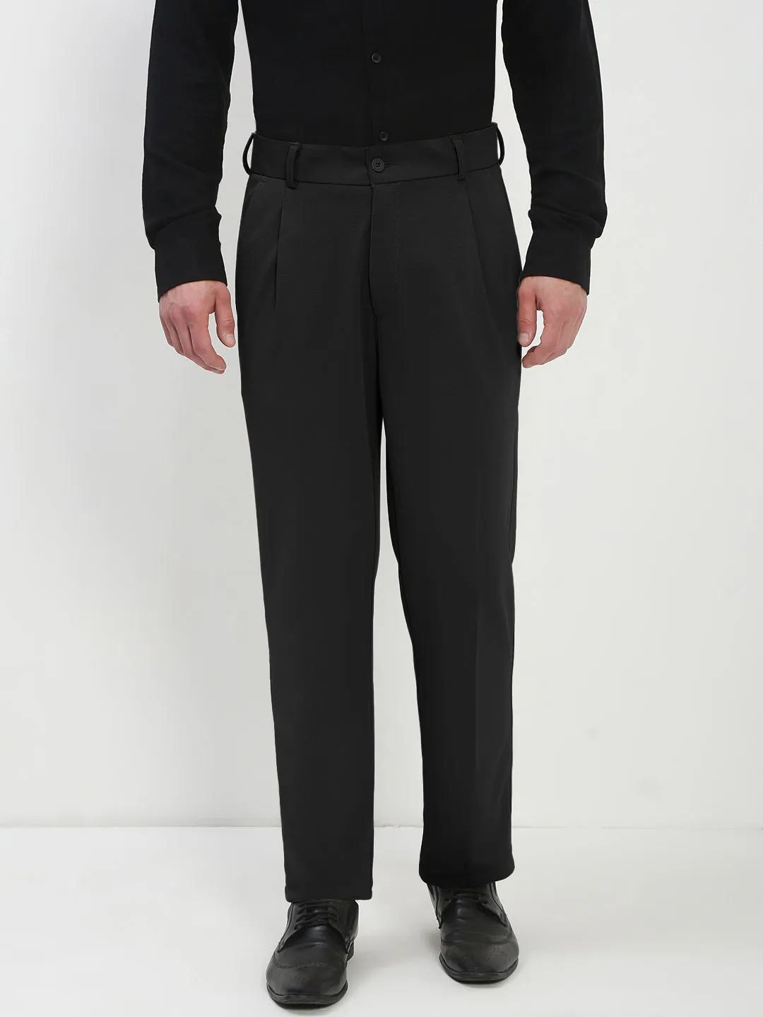 Men's Black Regular Fit Formal Trouser All Day Comfort Fit