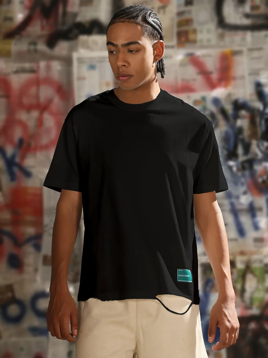 Warm Pants Relaxed Wear Men's Black Regular Fit T-Shirt