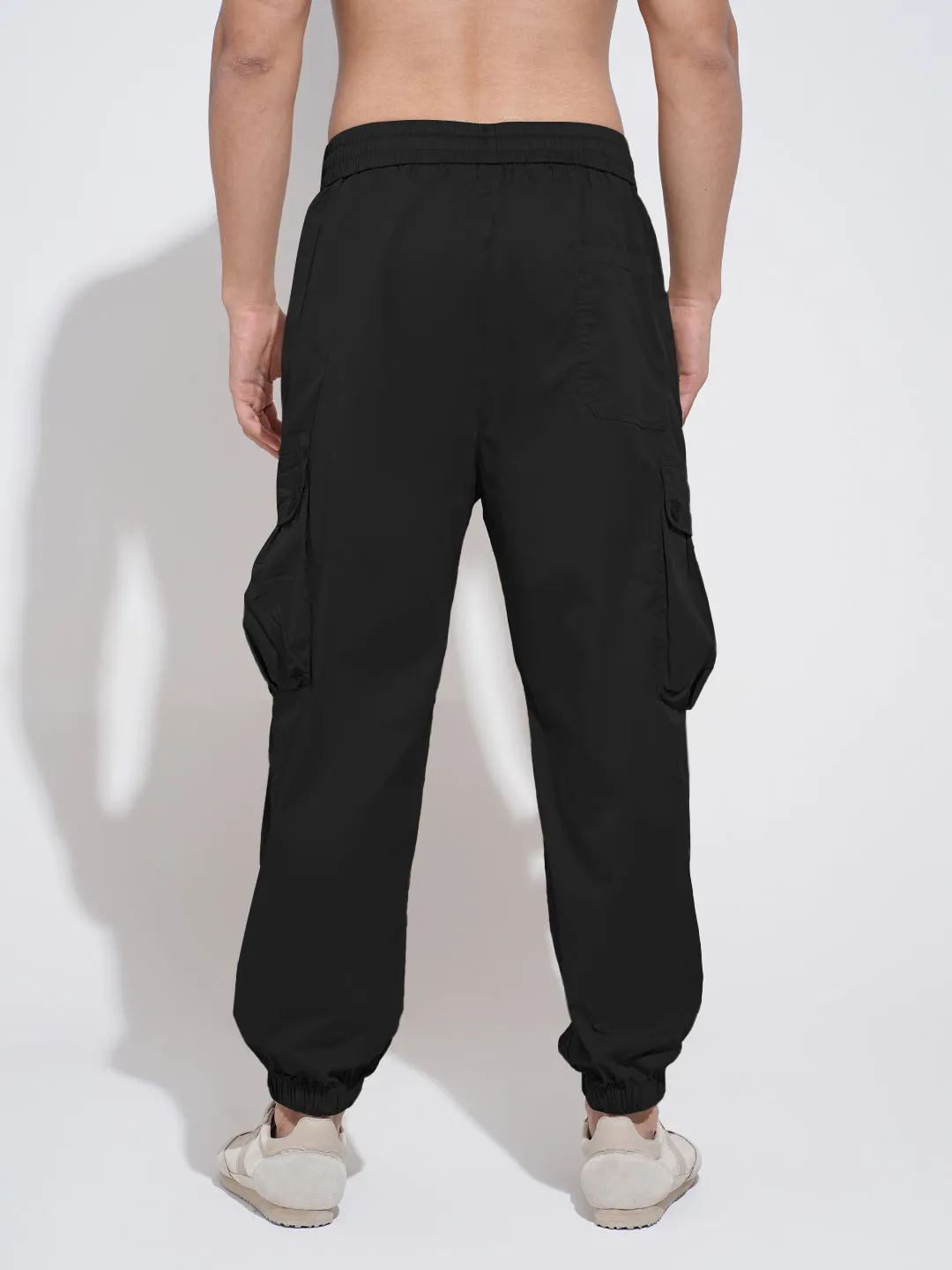 Comfort-First Men's Black Relaxed Fit Cargo Joggers with Elasticated Waist and Drawstring