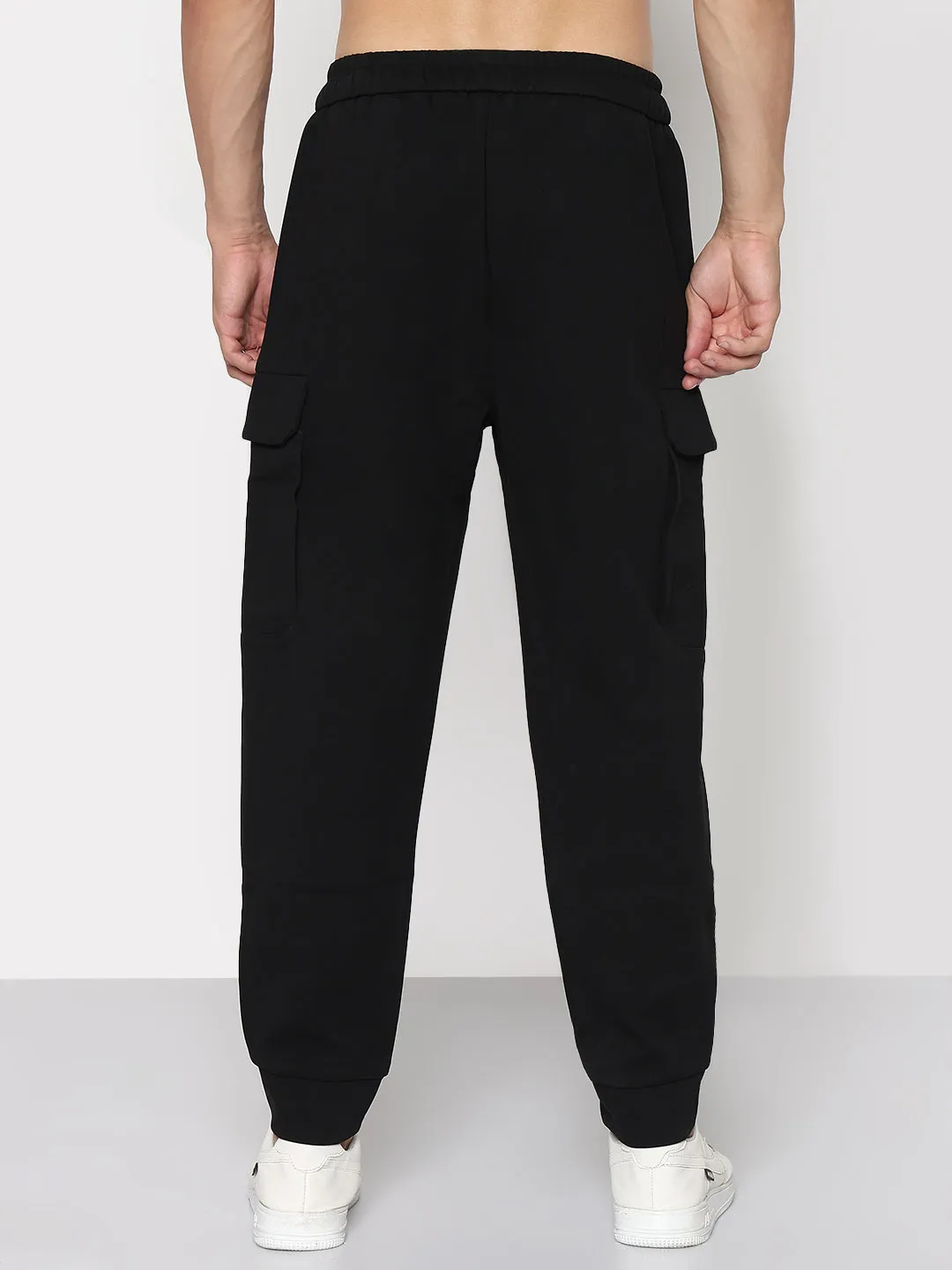 Men's Black Relaxed Fit Joggers Double Layered Hem