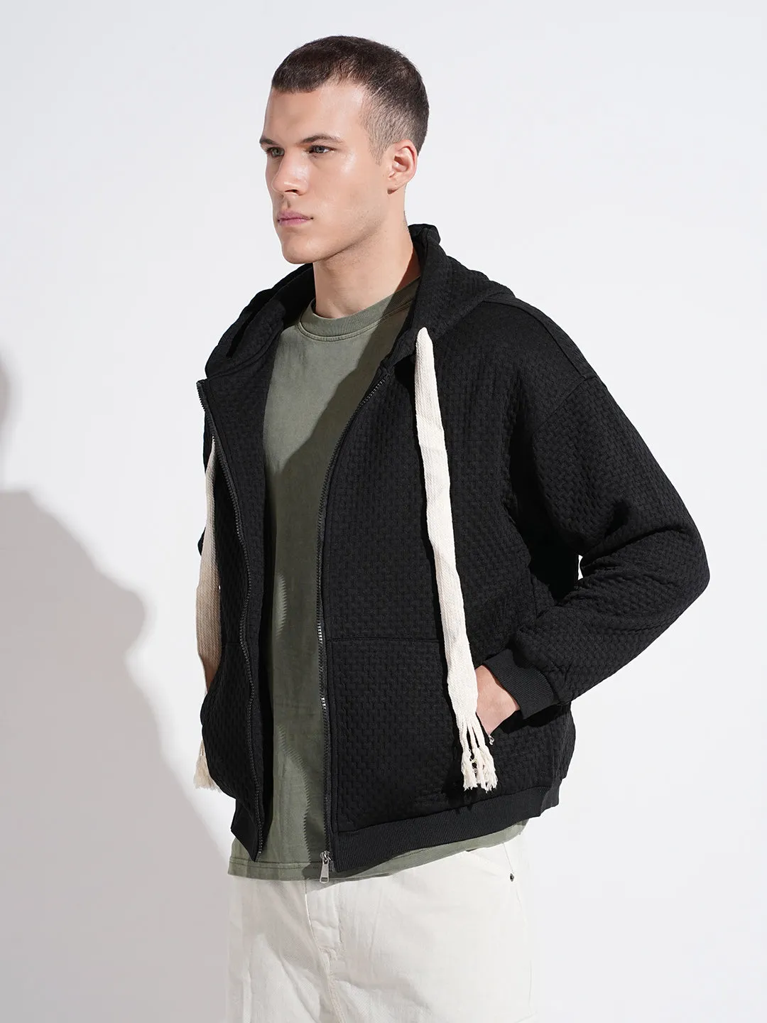 Men's Black Ribbed Regular Fit Hoodie with Zip product swimming suitability