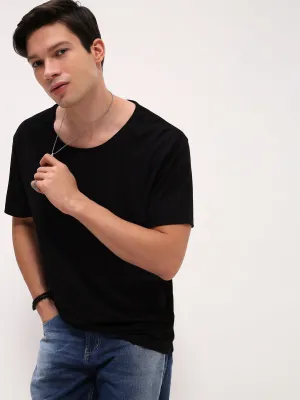 Casual Hoodie Men's Black Round Neck Cotton T-Shirt