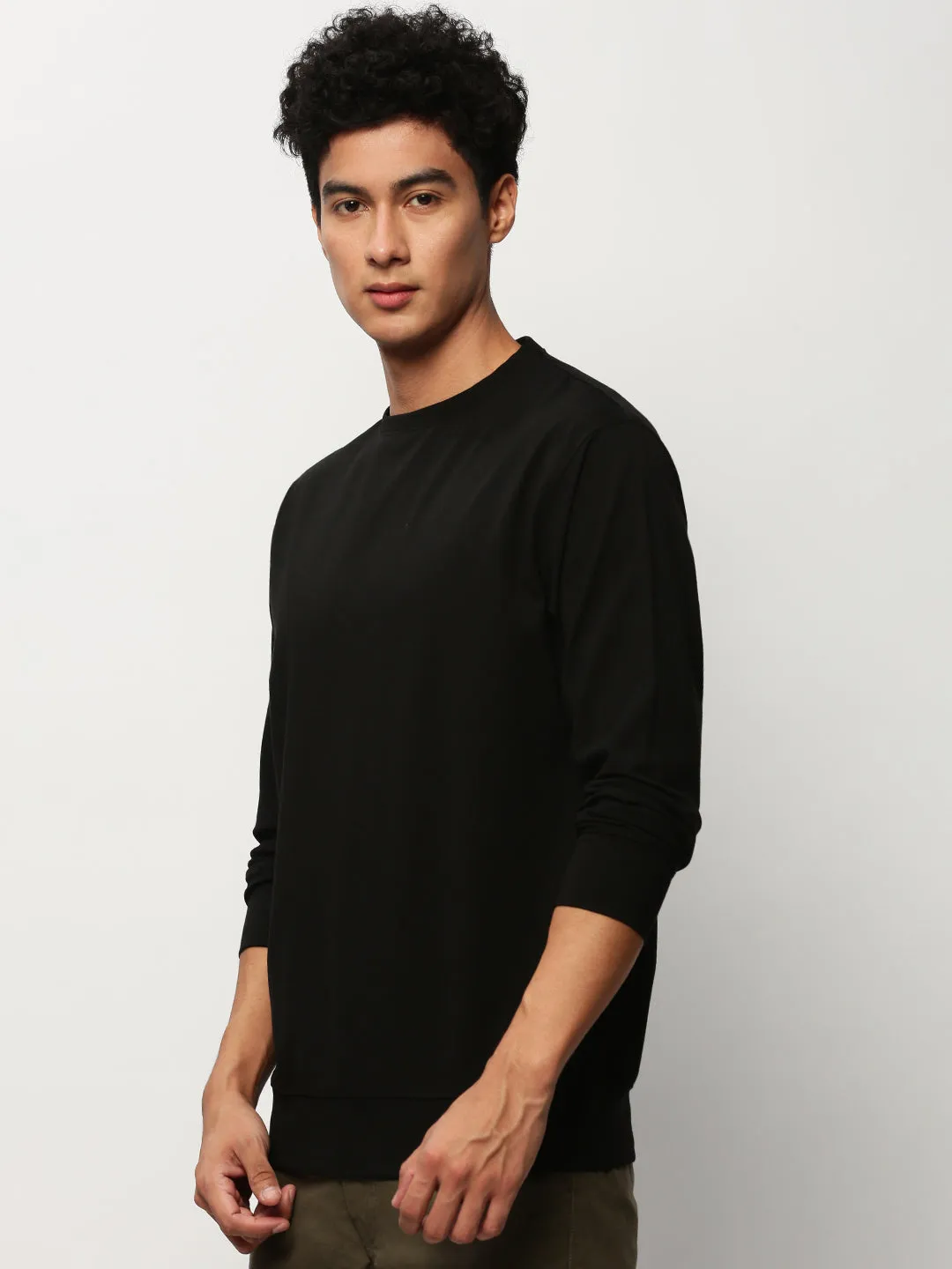 product watch punctuality Men's Black Round Neck Pullover Cotton Sweatshirt