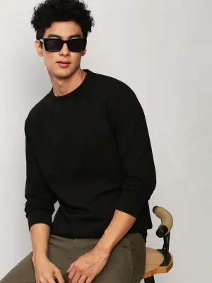Lounge Style Men's Black Round Neck Pullover Cotton Sweatshirt