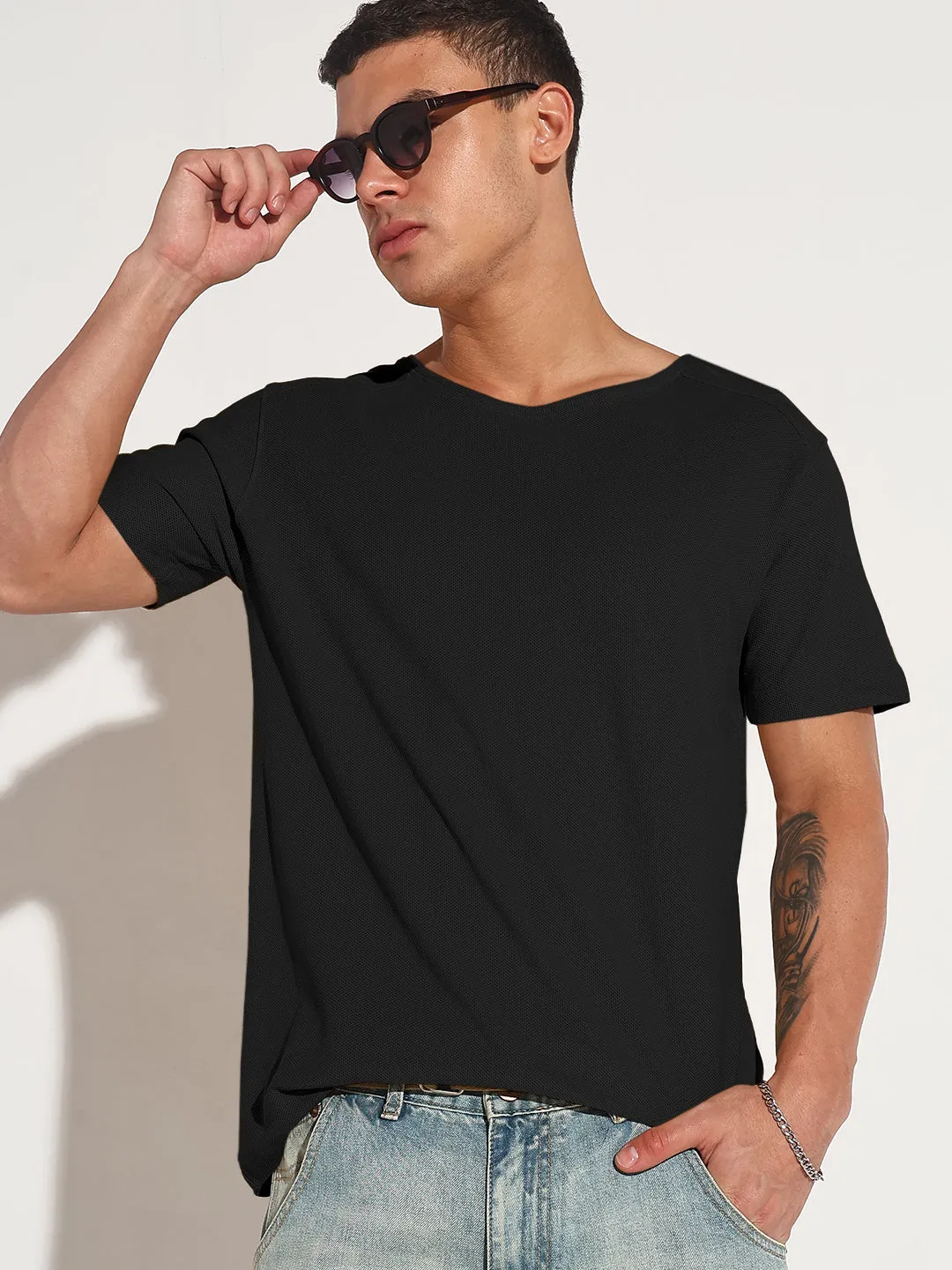 Lounge Wear Relaxing Wear Men's Black Round Neck Regular Fit T-Shirt