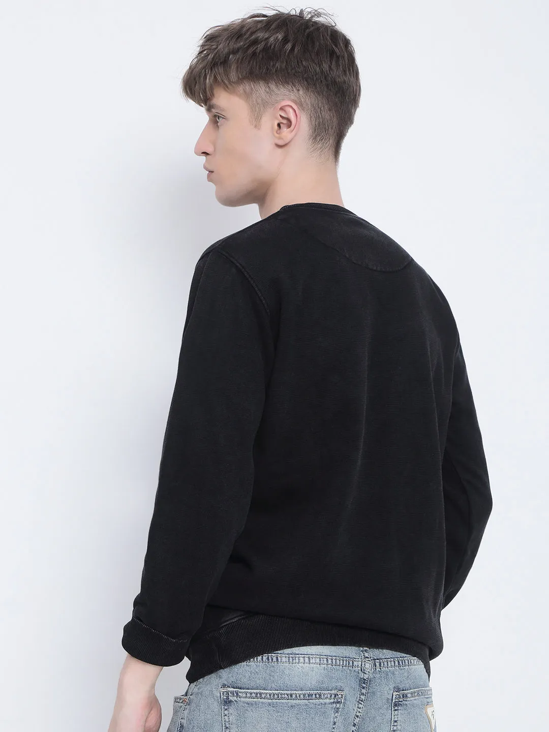 Relaxed Layers Men's Black Round Neck Sweatshirt