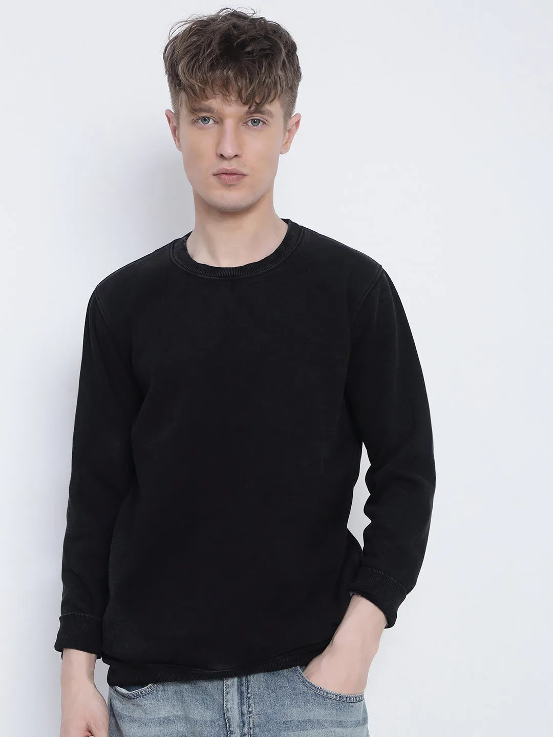 product hiking suitable durability Men's Black Round Neck Sweatshirt