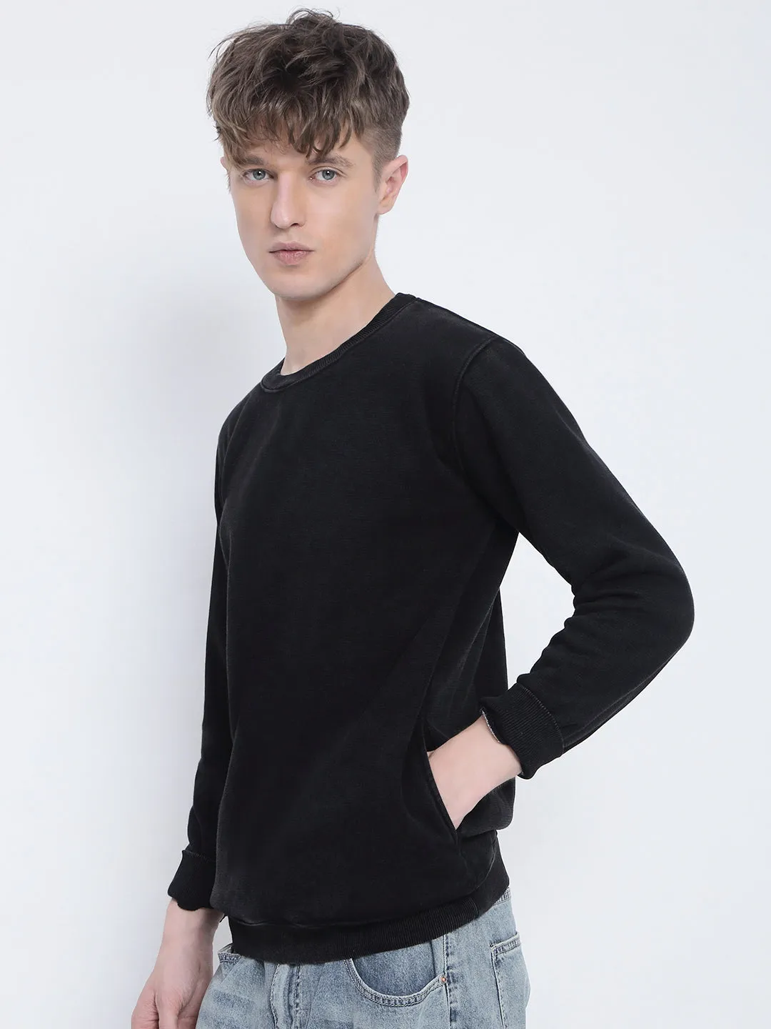 Men's Black Round Neck Sweatshirt product high end luxury