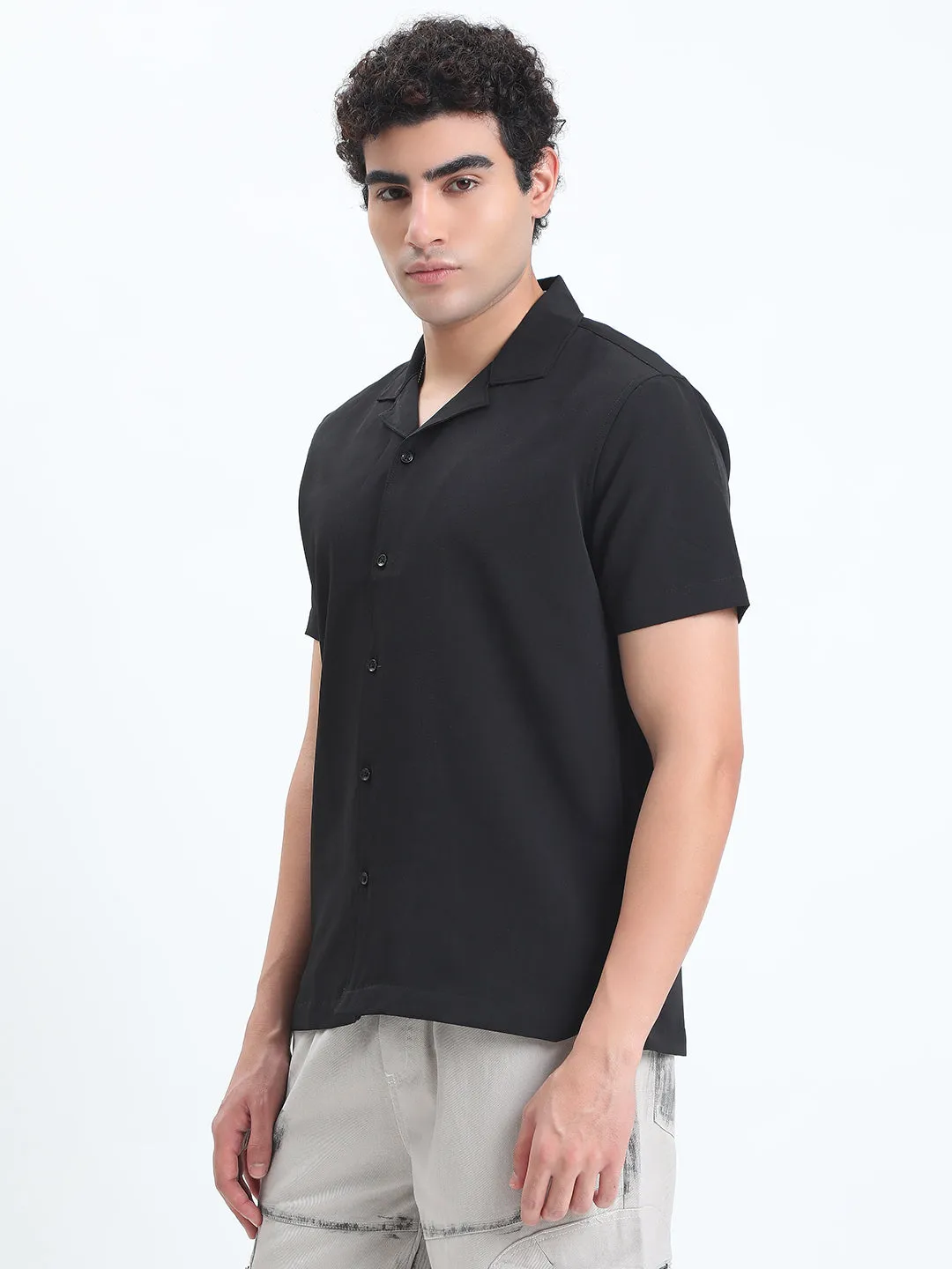AI Core Men's Black Short Sleeve Relaxed Fit Cuban Collar Shirt