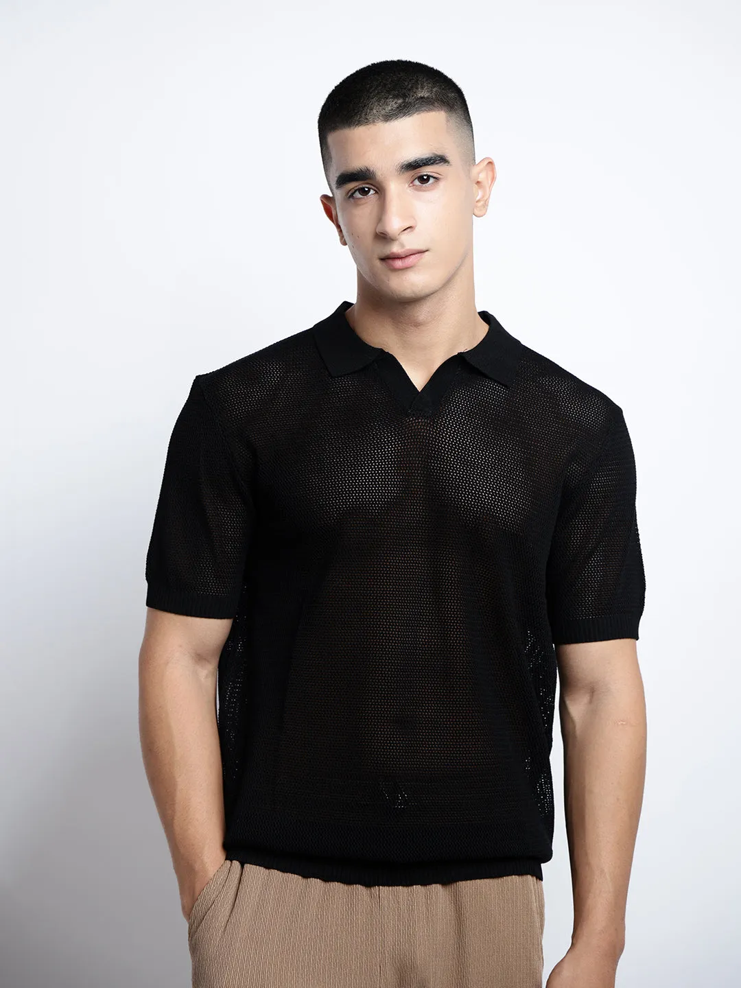 Men's Black Short Sleeves Polo Collar Regular Fit T-Shirt QuickDry Fearless Mode
