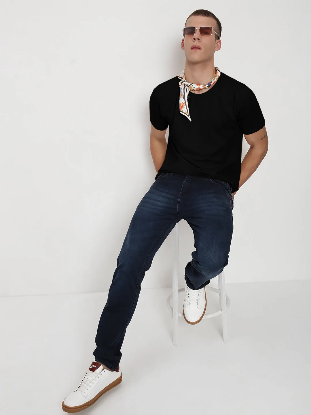 Machine Fit Men's Black Short Sleeves Round Neck Regular Fit T-Shirt