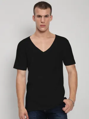 Men's Black Short Sleeves V-Neck Regular Fit T-Shirt Light Pants