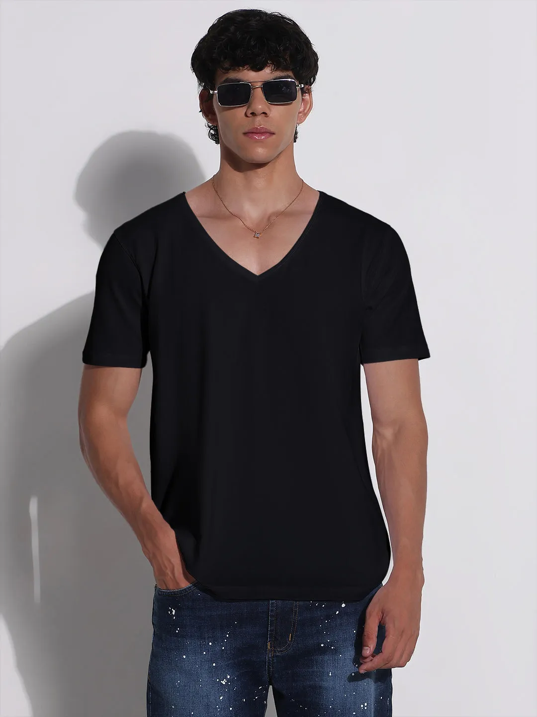Champion Glow Men's Black Short Sleeves V-Neck Regular Fit T-Shirt