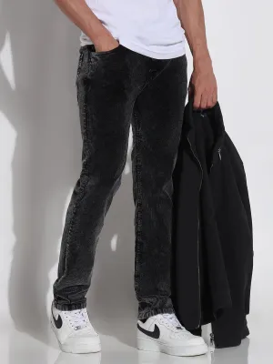 Sleek Option Men's Black Slim Fit Corduroy Jeans