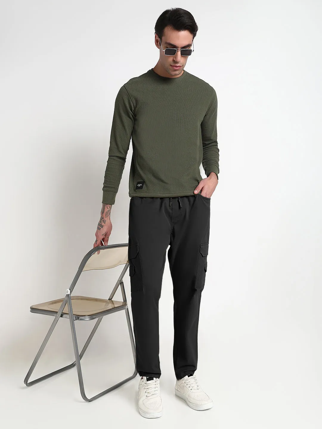 Comfy Waistband Simple Comfort Men's Black Slim Fit Joggers with Side Pocket