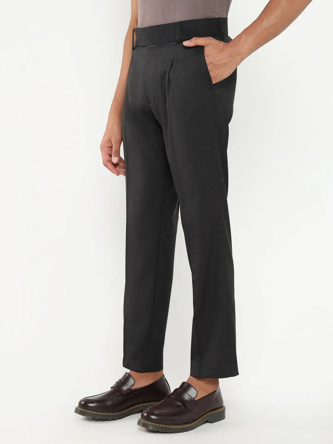 Men's Black Solid Comfort Loose Fit Formal Trousers Soft and Stretchy Relaxed Fit Design