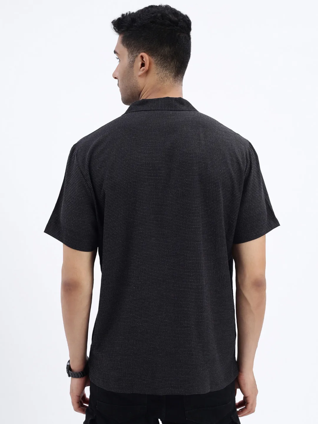 Daily Fit SoftenedEdges Men's Black Solid Cuban Collar Shirt