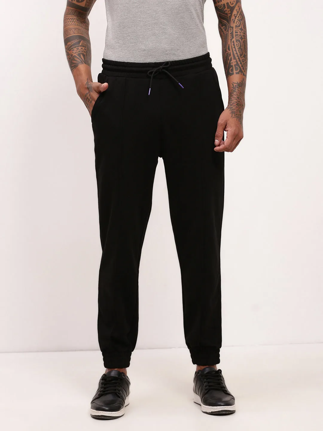 Men's Black Solid Joggers No Iron EcoFriendlyMaterial