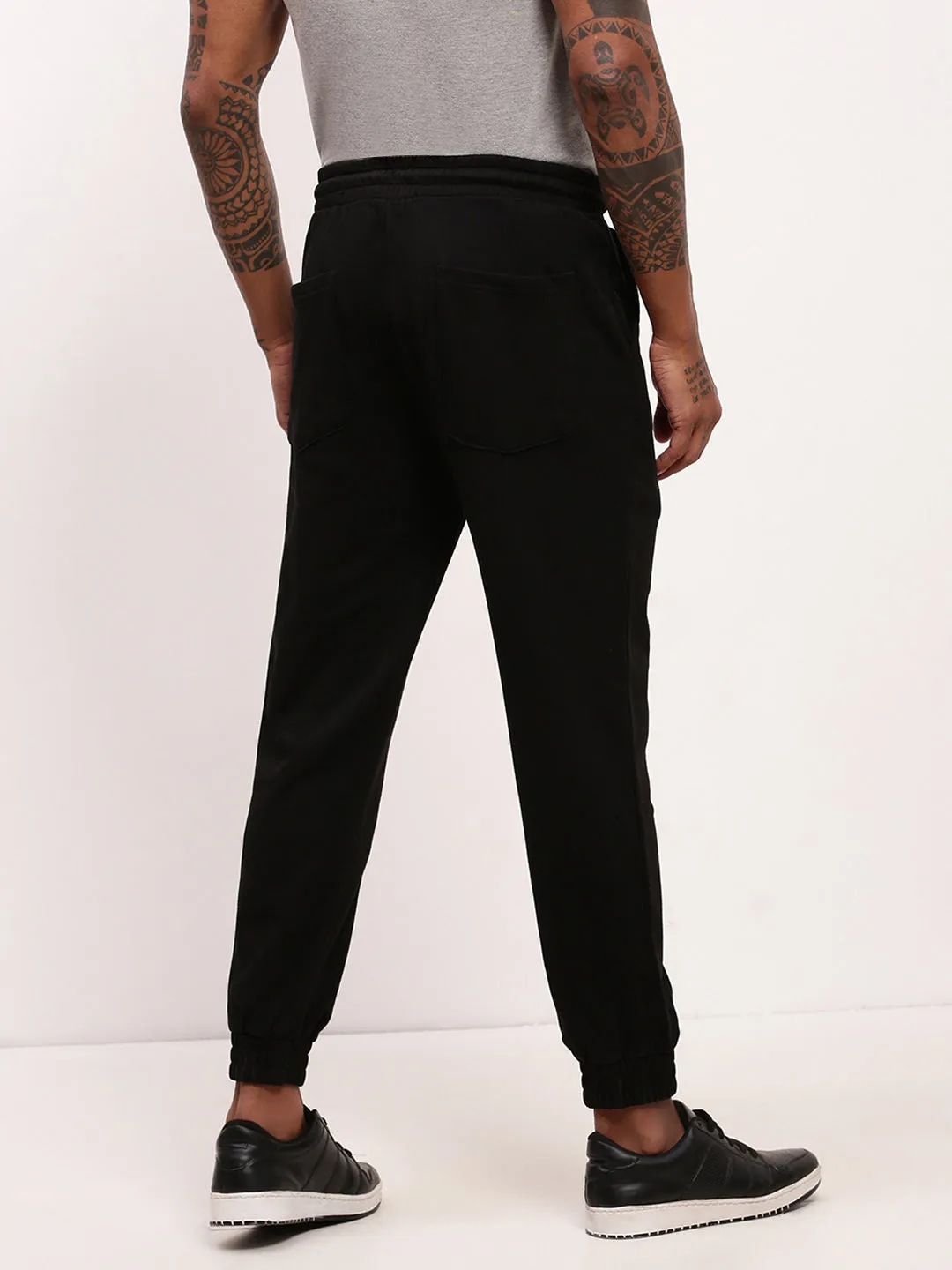 High Durability Stitching Men's Black Solid Joggers