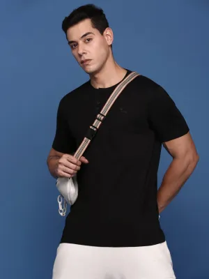 Men's Black Solid Round Neck Cotton Slim Fit T-Shirt Premium Comfort Hiking Essential