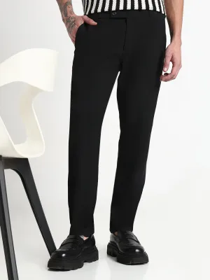 Comfy Texture Soft Feel Men's Black Solid Slim Fit Formal Trousers