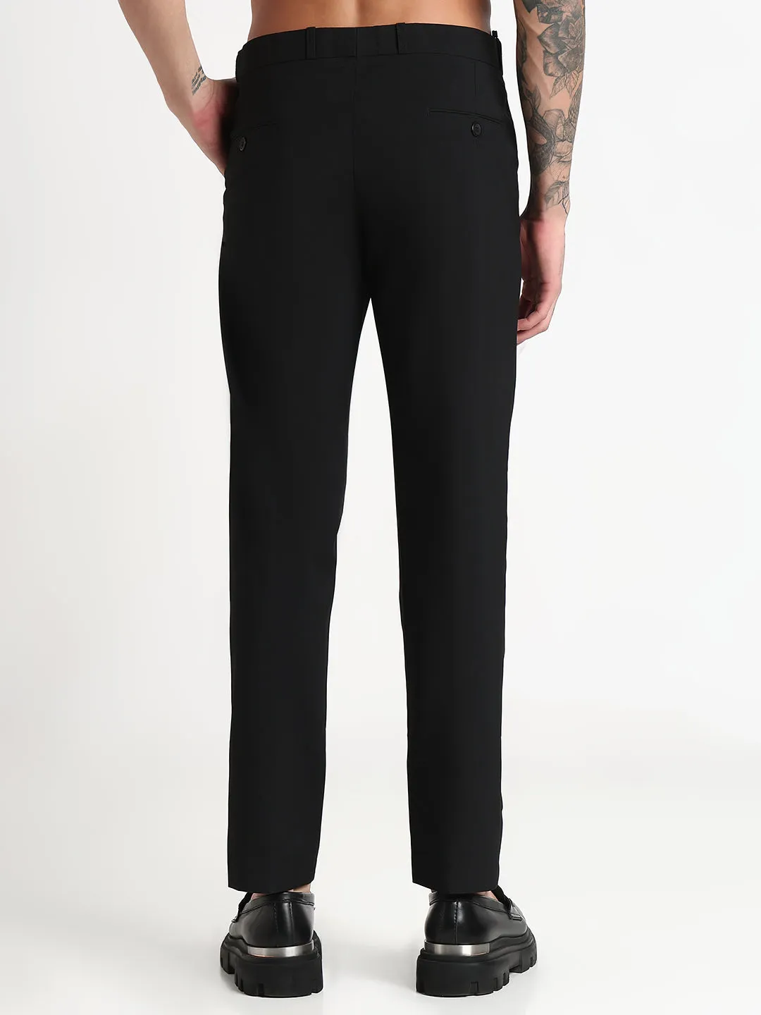 Active Look Flexible Performance Wear Men's Black Solid Slim Fit Formal Trousers