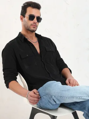 Lightweight clothing Late Breeze Men's Black Solid Slim Fit Shirt