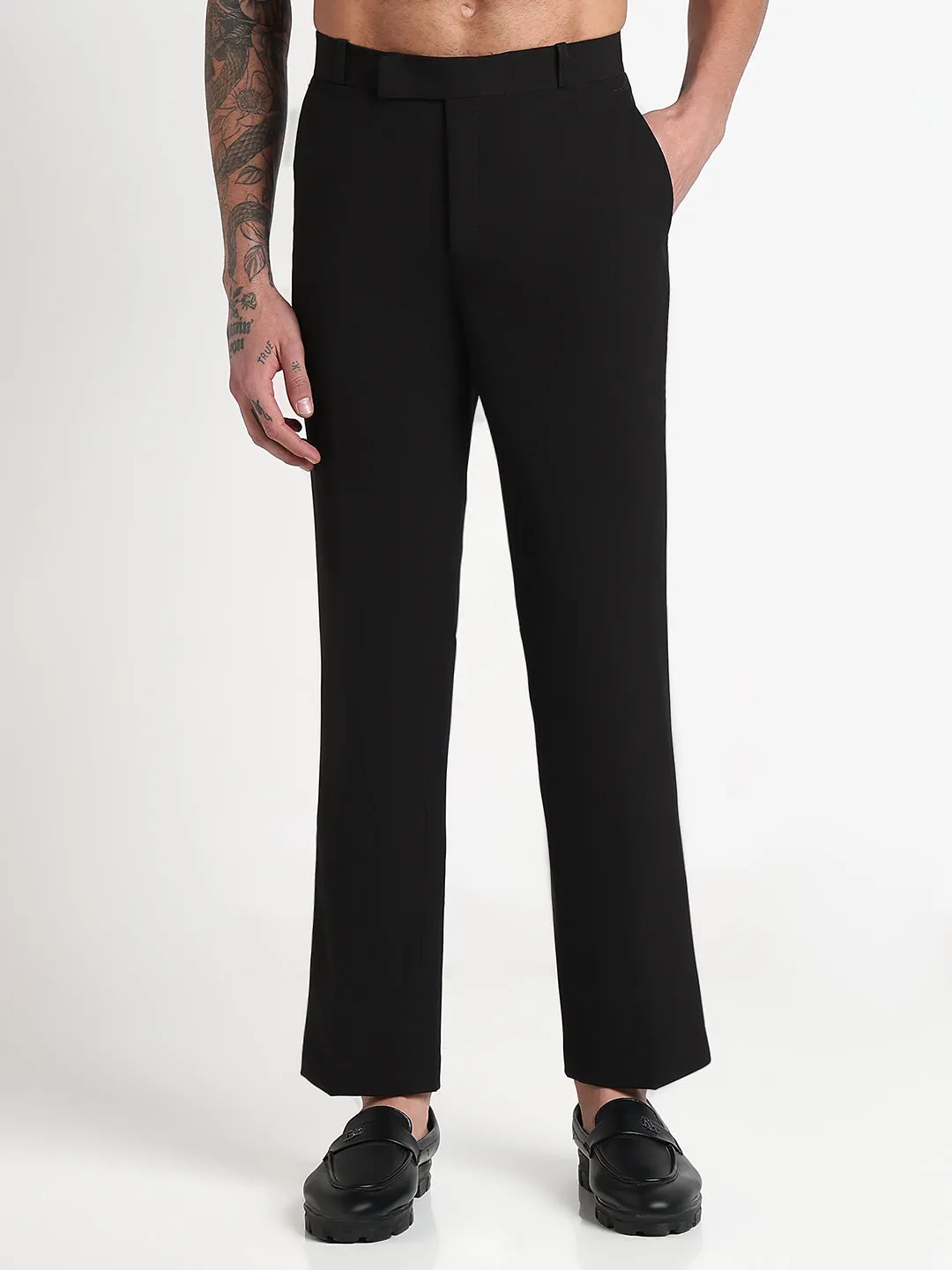 Men's Black Solid Straight Fit Formal Trousers Heat Control No Bunching